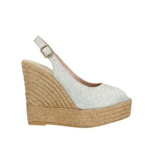 Gaimo Glitter Platinum Wedge Espadrilles US 7